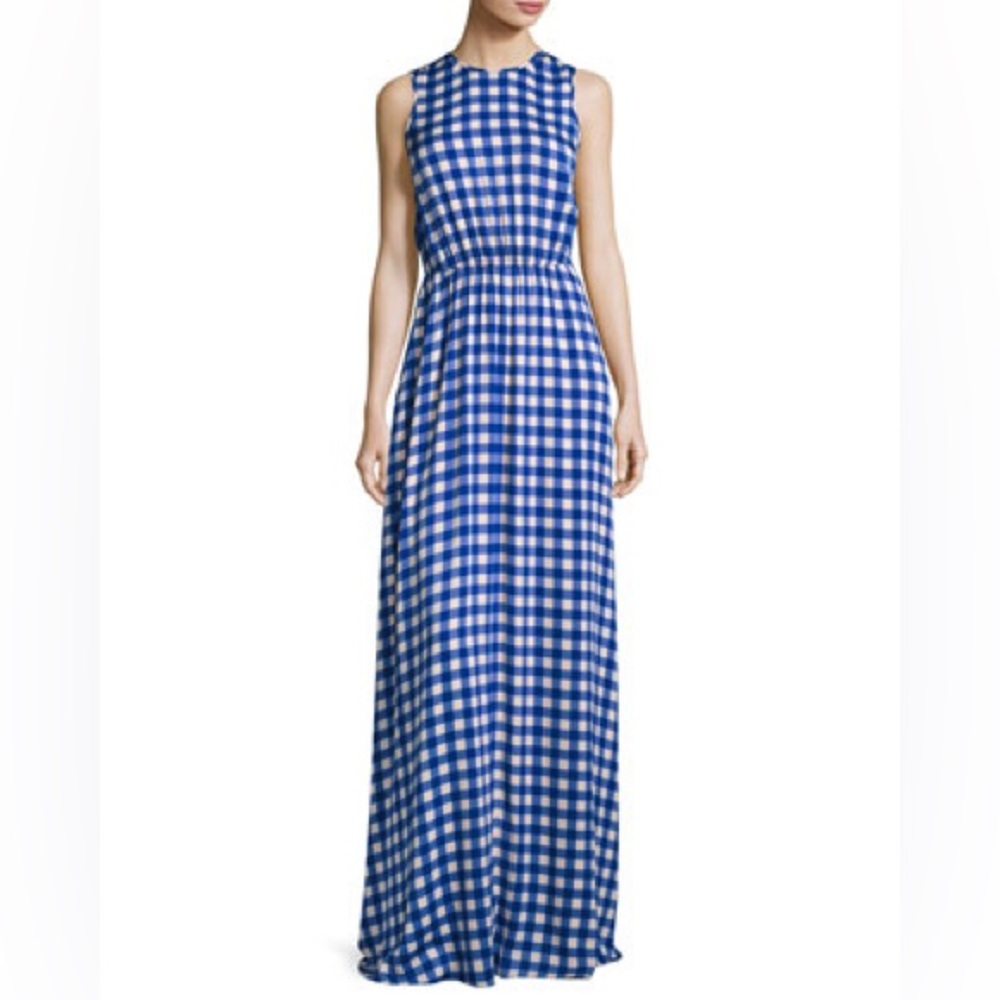 Diane von Furstenburg (DVF) blue-beige silk crepe de chine maxi dress. Like new.